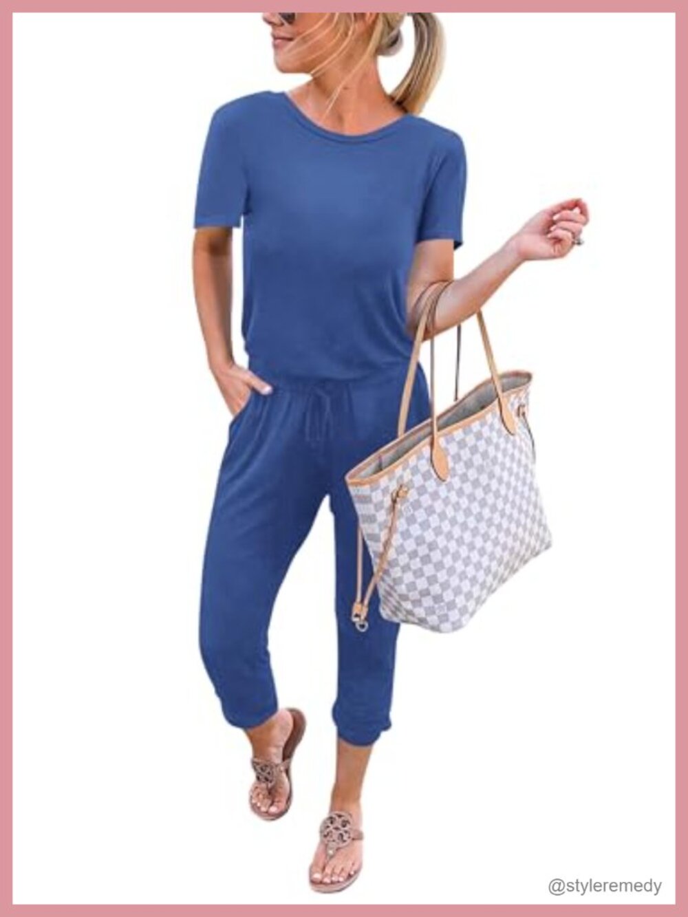 Women's Short Sleeve Loose Fit Jumpsuit High Waist Full Length Casual Summer